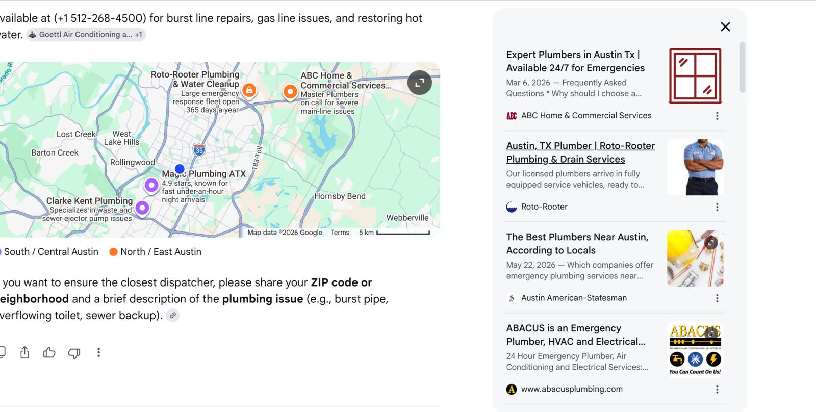 Google search showing organic results without AI Overview for emergency dentist query