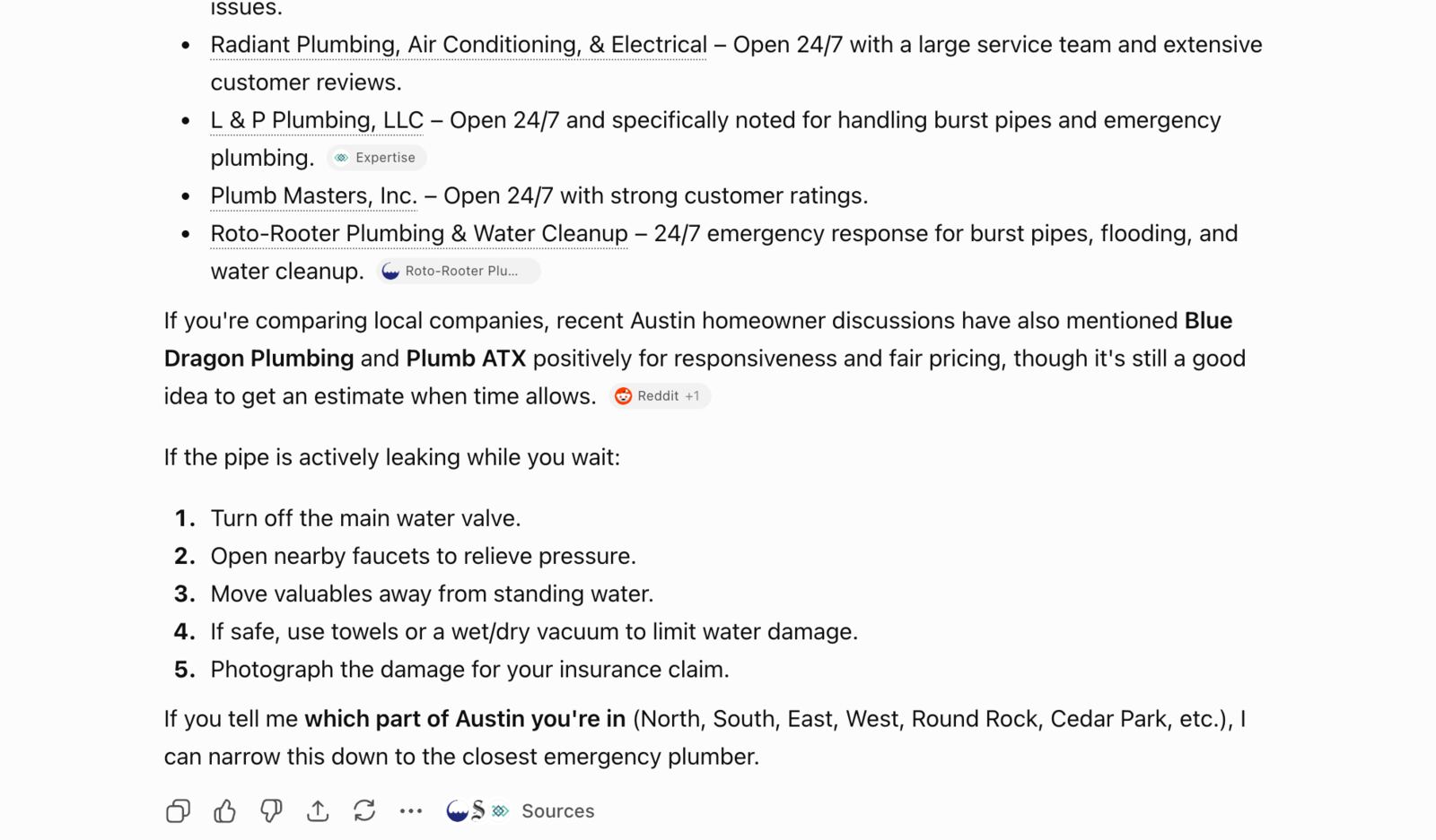ChatGPT sources showing Reddit threads from 2021-2024