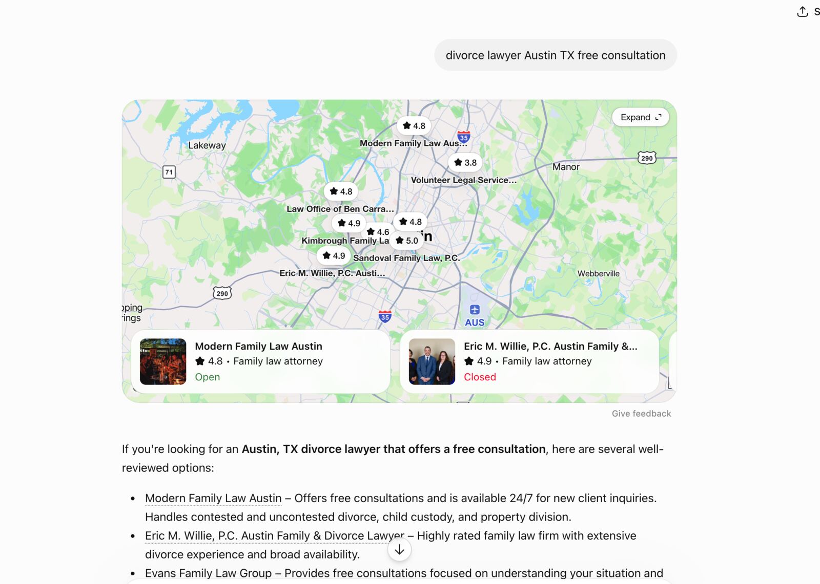 ChatGPT sources showing Batrice Law Firm Staging
