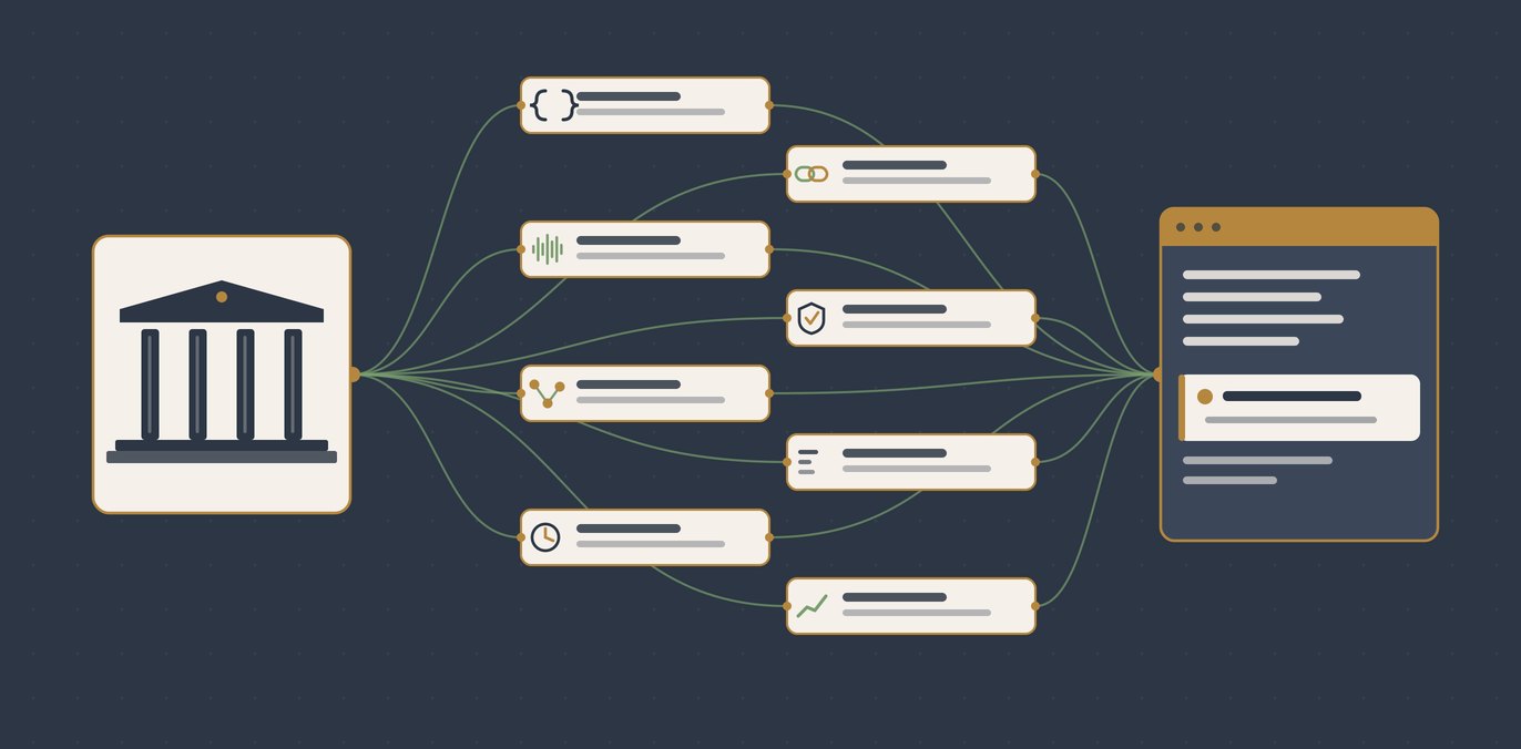 The QBiz Leads AI lens examining a law firm's scales-of-justice against an eight-point technical signal checklist before an AI answer cites the firm.