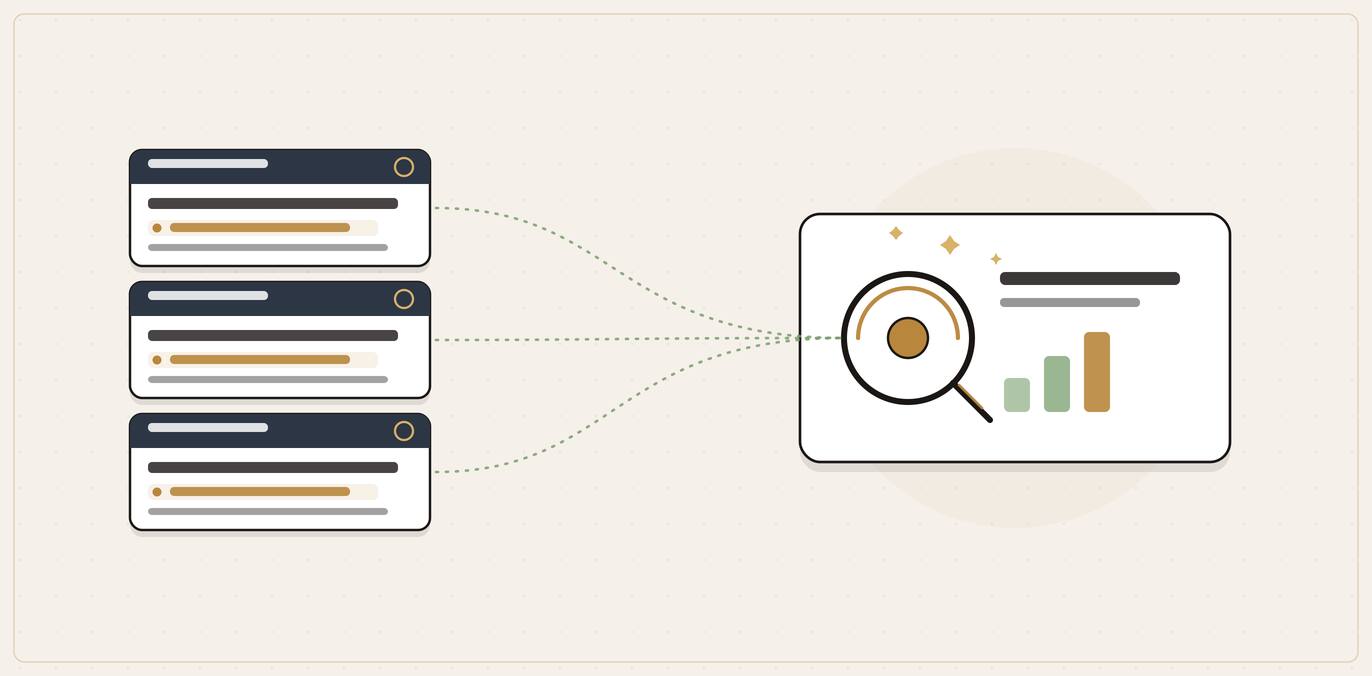 Illustration of press coverage cards feeding into a central brand node that gains authority through earned media mentions.