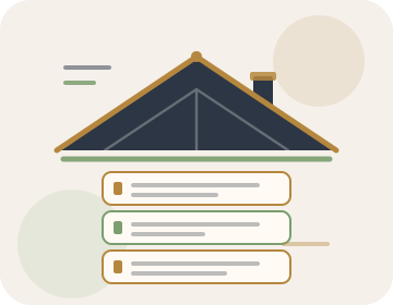 Roofing company page structure shown as crawlable emergency response, roof system and service area content cards beneath a pitched roof.